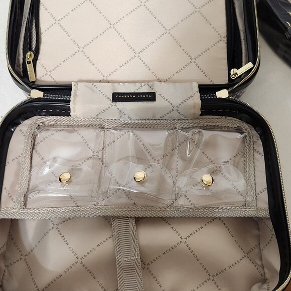 NWT-Marcy McKenna 2-in-1 Essential Hamptons Hardside Beauty Case - Black Python - Picture 5 of 8